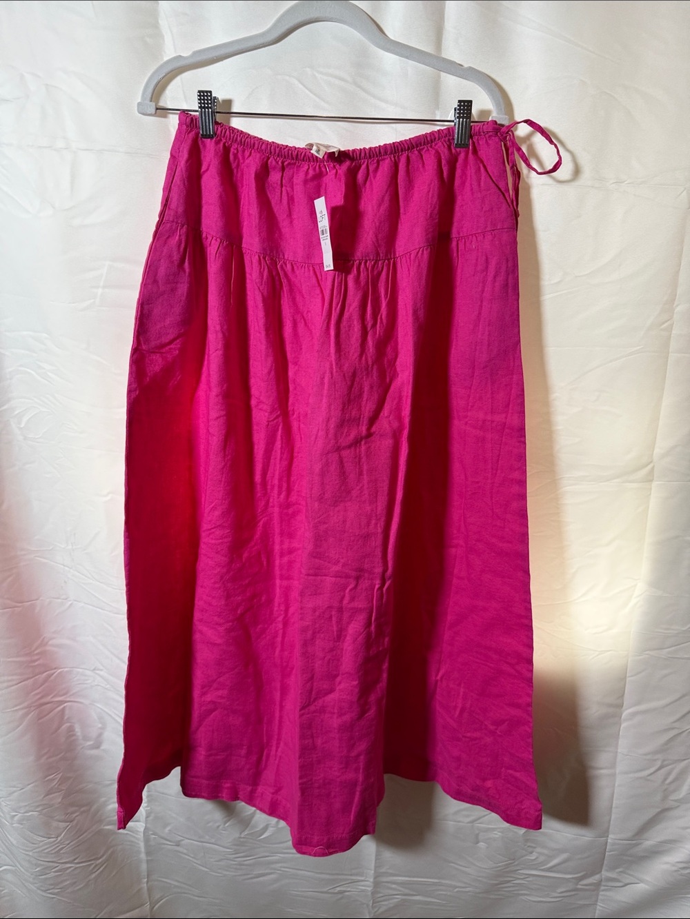Women's Pink Drawstring Linen Maxi Skirt